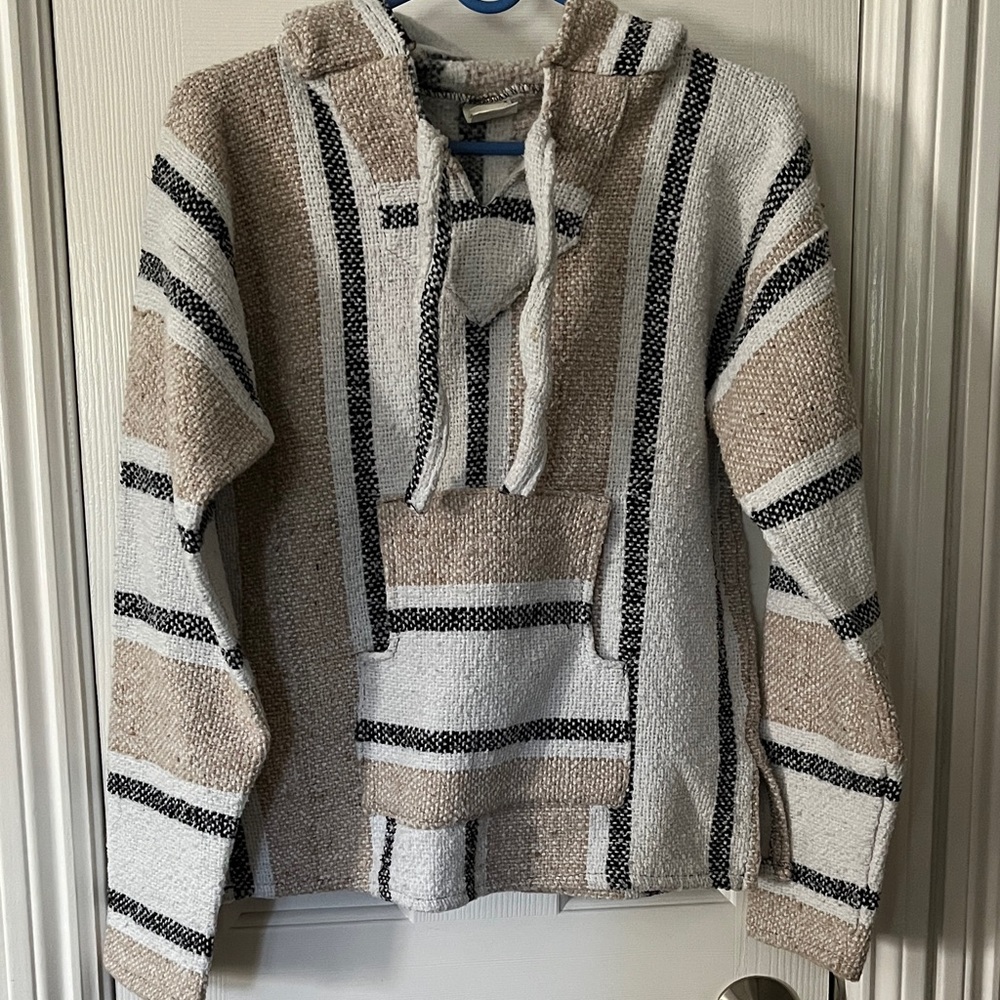 Getsemani Baja Hoodie Beige and Black Striped Women's Sweater